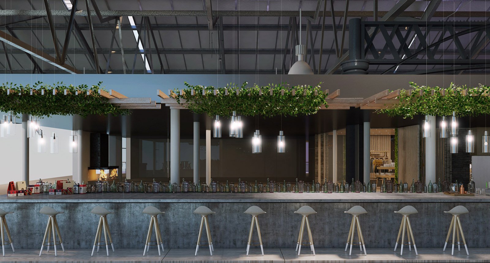 Health Bar with Stools & Drinks