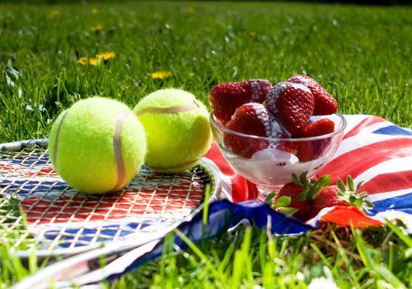 Tennis Balls, Racket and Strawberries