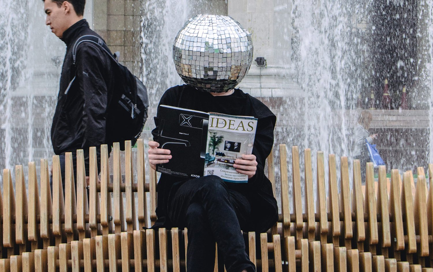 girl with disco ball head